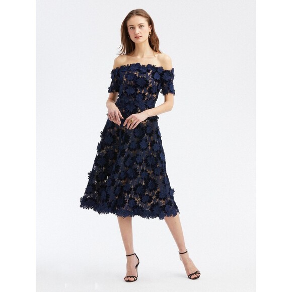 NWT.$5990 OSCAR DE LA RENTA Off-the-shoulder Velvet And Guipure Lace Dress Sz 14 - Picture 2 of 10